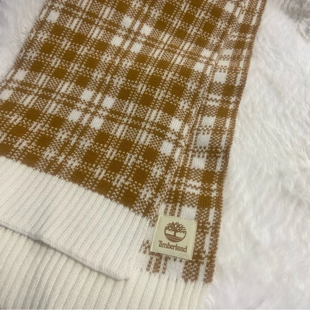 Timberland Tan and Cream Checkered Scarf